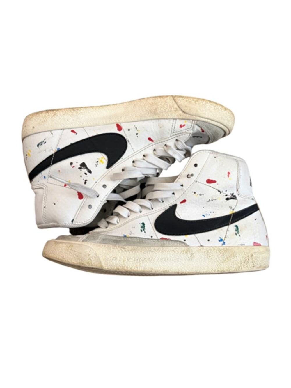 Nike Blazer Mid Sneakers Youth Size 4Y White Black Paint Splatter High Top Shoes
